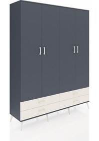 Resim Hyperion Gardrop 6 Raflı 4 Çekmeceli 2 Askılı 176x44x221 Antrasit-antrasit/aytaşı Antrasit/aytaşı 