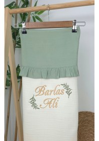 Resim Gros Shop Müslin Yeni Doğan 4katlı Organik %100pamuk Kişiye Özgü Nakışlı Hastane Çıkış Seti İki Dal Model-1 Ekru 