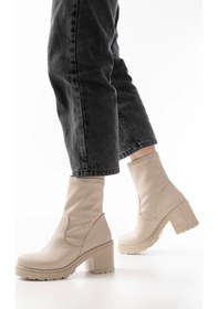 Resim Bej Günlük Kalın Topuklu Kadın Bot Bej 