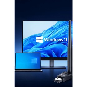 Resim USB Wifi Adaptörü Kablosuz Wifi Internet Ağ Kartı Anten 1500 Mbps Dual Band 2.4ghz 5ghz Windows 10 / 11 180 Metre Açık Alan Menzilli Pc Laptop Tv 