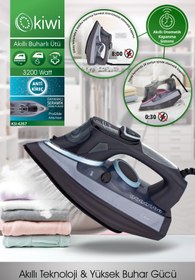 Resim Kiwi Buharlı Ütü 3200 Watt Seramik Taban Sürekli ve Şok Buhar Akıllı Otomatik Kapanma Ksı-6357 