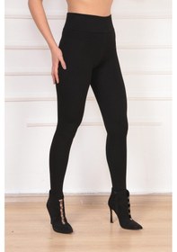 Resim Olur Butik Geniş Kemer Çelik Örme Taytsiyahs Siyah 