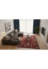 Resim Etnik Motifli Otantik Dekoratif Kilim Desenli Halı 160cmx250cm M4 Kırmızı 