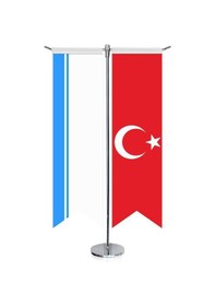 Resim Altay Cumhuriyeti Bayrağı Ve Türkiye - Kırlangıç - Saten T Direk 2li Masa Bayrağı 1 