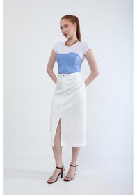 Resim Banny Jeans Önden Yırtmaçlı Likralı Midi Etek Beyaz 