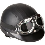Resim Motorcycle Scooter Open Face Half Leather Helmet With Visor Uv Jpce0p Beyaz - Siyah - Kırmızı 