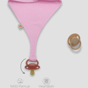 Resim İsme Özel Emzik Tutuculu Önlük %100 Pamuklu Pastel Pembe - Standart 22x16 Cm 