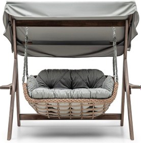 Resim Bafra Swing Ahşap Rattan Salıncak Dış Mekan Bahçe Balkon Ve Teras Salıncağı Gri 