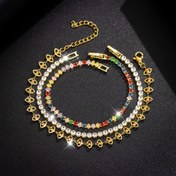 Resim 3 adet Bahar ve Yaz Kadın Modası Düzensiz Renk Tenis Bilekliği ve Göz Bilekliği Takı Seti, Lüks Altın Kaplama ile Paslanmaz Çelik Malzeme, Parıldayan Sentetik Zirkonya ile Kaplı, Günlük Giyim, Gelin Düğünü ve Arkadaşlar ve En İyi Arkadaşlar için Takı Hediyeleri için Uygun 