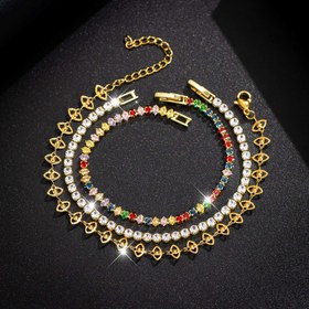 Resim 3 adet Bahar ve Yaz Kadın Modası Düzensiz Renk Tenis Bilekliği ve Göz Bilekliği Takı Seti, Lüks Altın Kaplama ile Paslanmaz Çelik Malzeme, Parıldayan Sentetik Zirkonya ile Kaplı, Günlük Giyim, Gelin Düğünü ve Arkadaşlar ve En İyi Arkadaşlar için Takı Hediyeleri için Uygun 