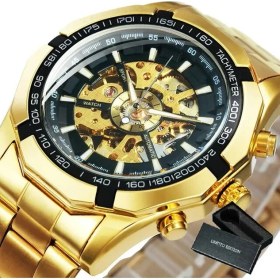 Resim Hanyang Bo Altın-Tüm Siyah Kazanan Resmi Otomatik Altın Izle Erkekler Moda Mekanik Kafatası Saatler Üst Marka Lüks Çelik Bant Aydınlık Relógios (Yurt Dışından) 