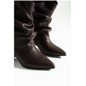 Resim Kai Western Tarzı Büzgülü Detaylı Topuklu Çizme Bot Acıkahve 