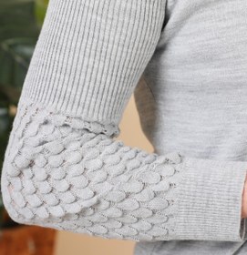 Resim Ferace Tesettur Hirka Uzun Triko Kadin V Yaka Kusakli Gri 