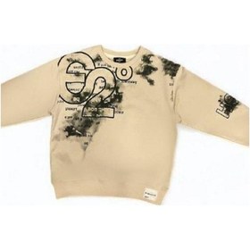 Resim Carinos Erkek Çocuk Yazı Detaylı Batik Desenli Sweatshirt-14701 Krem 