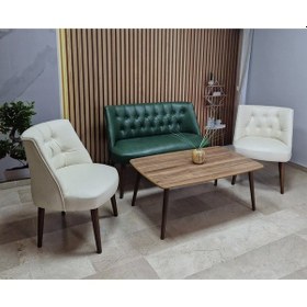Resim Azra Mobilya Deri Çay Seti Koltuk Takımı + Sehpa - Oturma Grubu - Cafe Mobilya - Ofis Mobilya - Balkon Mobilya Yeşil-krem 