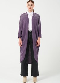 Resim HatunAtila Oversize Sıra Taşlı Hera Kumaş Panço 8555 Mürdüm - Mürdüm / Standart - Oversize 