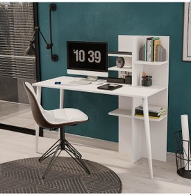 Resim 1920 Ruby 120 Cm Ahşap Ayaklı Çalışma Masası Beyaz 