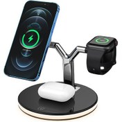 Resim Moveevo Watch, İphone Uyumlu 12-15 Ve Airpods İçin Kablosuz 3-in-1 Şarj Desteği, Siyah Dock İstasyonu 
