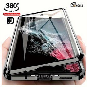 Resim Samsung Galaxy S25 Ultra, S25+, S25, S24 Ultra, S24 FE, S24, S24+, S23 Ultra, S23 FE, S23+, S23, S22 Ultra, S21 Ultra için Manyetik Siyah Metal Çerçeveli Çift Taraflı Temperli Cam Telefon Kılıfı, Lens Koruması Yok. 
