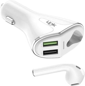 Resim LinkTech B450 Bluetooth Araç İçi Şarj Cihazı ve Kablosuz Bluetooth Tekli Kulaklık Beyaz 