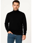 Resim Erkek Yarım Boğaz Triko Kazak Yumuşak Dokulu Pamuklu İnce Dokuma, Uzun Kollu Rahat Regular Kalıp - Siyah Çok Renkli 