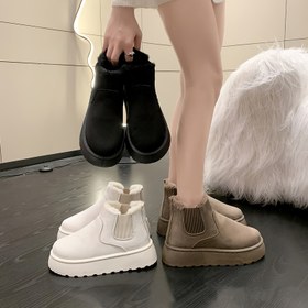 Resim 2023 Yeni Kalın ve Yünlü Astarsız Kadın Kış Moda Sıcak Slip-On Kısa Botlar, Kar Botları. 