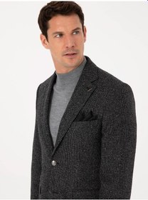 Resim Cacharel Siyah Slim Fit İpek Kaşmir Karışımlı Mikro Desenli Blazer Ceket 