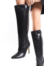 Resim TOPUK Leo Siyah Kroko Kadın Çekme Körüklü Kovboy Çizme 