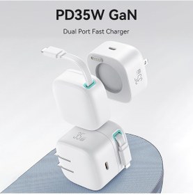 Resim Usams Us-cc210 Smf Serisi Pd35w 8 Pin + Type-c Çift Bağlantı Noktalı Gan Hızlı Şarj Cihazı, Abd Tak Beyaz 