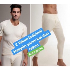 Resim Hasyün Erkek Yarım Kol Don 2 Takım Yün Içlik Termal Içlik Doğal T 