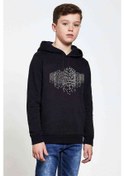 Resim Dot Building Baskılı Unisex Çocuk Kapüşonlu Siyah Sweatshirt Siyah 