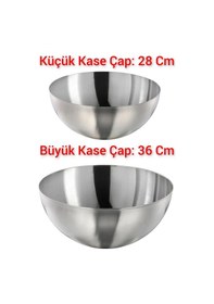 Resim 2 Adet Büyük Servis Kasesi Karıştırma Kasesi Kabı 28 Cm Ve 36 Cm İkea Salata Kasesi Paslanmaz Çelik Metalik Gri 