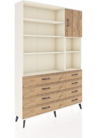 Resim Arges Dolap 8 Raflı 8 Çekmeceli Tek Kapaklı 132x30x195 Aytaşı-çam/çam Atlas Çam/atlas Çam 