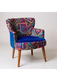 Resim Waterybrook Dijital Baskılı Kumaş Babyface Kumaş Tekli Berjer Ceviz Ayaklı, Modern Konforlu Koltuk Lacivert 