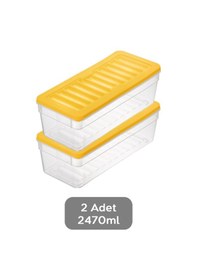 Resim 2'li Derin Buzdolabı Organizer Set Düzenleyici Saklama Kabı Mikrodalga Difriz Kabı 2470 ML Sarı 