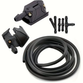 Resim 1 Set Evrensel Araba Cam Sileceği Nozulu ve Hortumu, Kol Kalınlığı 0.79 cm veya 0.89 cm'ye Takılır, Ayarlanabilir 4 Yönlü Su Püskürtme Nozulu 
