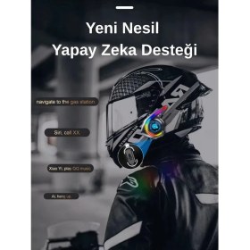 Resim Y21 Rgb Işık Efektli Intercom Bluetooth Motosiklet Kask Kulaklığı Intercom Kulaklık 