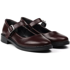 Resim Kadın Bordo Anne Ayakkabısı Tokalı Rugan Kaydırmaz Termo Taban Kısa Topuklu Rahat Günlük Bordo 