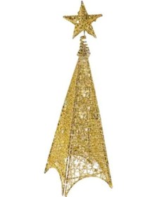 Resim 125 Cm Yılbaşı Tel Kule - 3 Boyutlu Altın Gold Renkli Lüks Dekoratif Kule Işıklı Çam Ağacı Alternatifi Diğer 