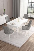 Resim Canisa Concept Are Serisi 80x132 Mdf Açılabilir Beyaz Masa Takımı Ve 4 Gri Sandalye 