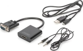 Resim DA-70473 VGA - HDMI Çevirici + Ses (3.5mm), Full HD (1080p), Kablolu, 15 cm, Siyah Renk 