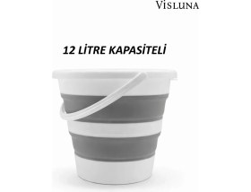 Resim Visluna 12,8 Lt Akordiyon Su Kovası Silikon Katlanabilir Banyo Temizlik Kovası 