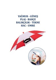 Resim Eleven Markets Kafaya Takılan Şapka Şemsiye Gölgelik Plaj Yazlık Kafa Şemsiyesi Kırmızı Beyaz Kırmızı - Lacivert 