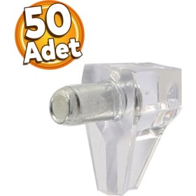 Resim Badem10 Raf Pimi Şeffaf Cam Ahşap Metal Raf Tutucu Çivisi Mobilya Dolap Pimi (50 Adet) 
