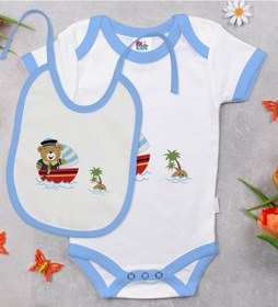 Resim Bk Kids Sevimli Kaptan Tasarımlı Mavi Bebek Body Zıbın Ve Mama Ön Çok Renkli 