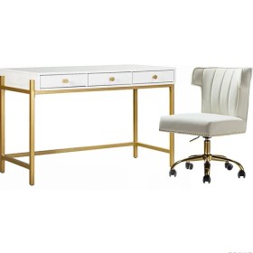 Resim Hitit Dekorasyon Matilda Gold Metal Beyaz Çalışma Masası 