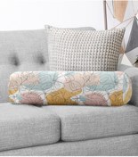 Resim Realhomes Mavi Ve Kahverengi Puantiye Zeminli Karakalem Çizim Çiçek Motifli Iç Dolgulu Berjer Silindir Yastık 