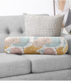 Resim Realhomes Mavi Ve Kahverengi Puantiye Zeminli Karakalem Çizim Çiçek Motifli Iç Dolgulu Berjer Silindir Yastık 