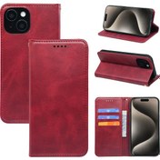 Resim Dana Derisi Iphone 16 Uyumlu 7 Manyetik Emişli Kartlık Cep Telefon Kılıfı 001 Bordo 