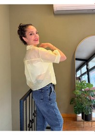 Resim Ali Butik Sarı Şifon Crop Gömlek 